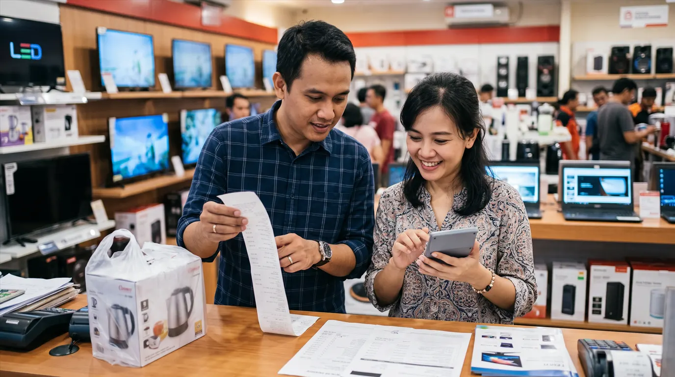 Menghitung harga terbaik elektronik dengan kalkulator dan struk pembelian