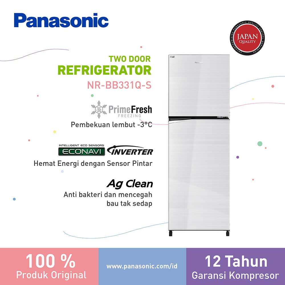 PANASONIC KULKAS 2 PINTU KECIL SMALL 2 DOOR REFRIGERATOR SILVER NRBB331QS