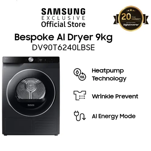 SAMSUNG DRYER PENGERING ELECTRIC DRYER 9 KG DV90T6240LB/SE