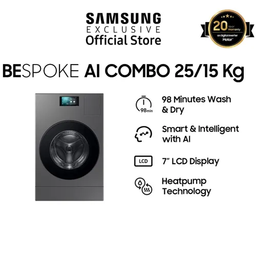 SAMSUNG BESPOKE AI COMBO MESIN CUCI DAN DRYER PENGERING WASHER AND DRYERS 25 KG WD25DB8995BZSE