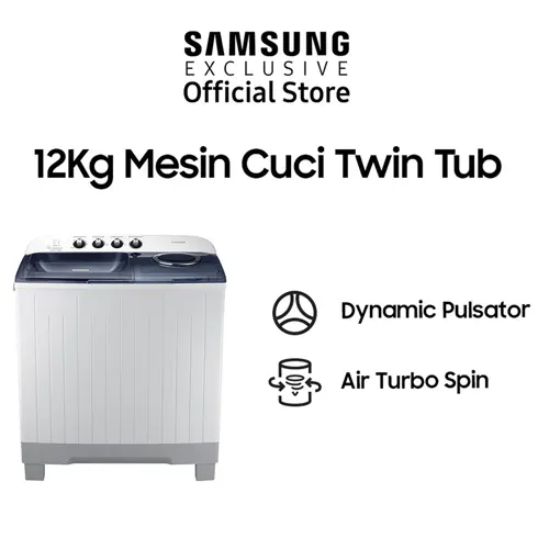 Samsung Mesin Cuci 2 Tabung Semi Auto Washer 12 KG Dengan Air Turbo Spin - WT12J4200MB