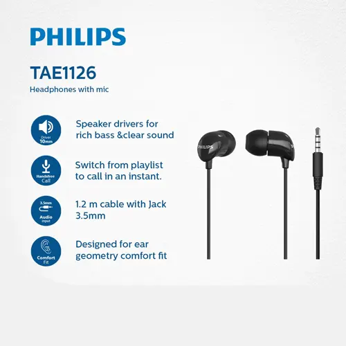 Philips Personal Earphone TAE1126 Series Black PHILIPSTAE1126BK
