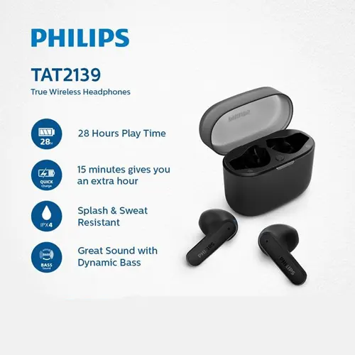 Philips Earbuds True Wireless TAT2139 Series Black PHILIPSTAT2139BK