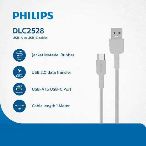 Philips Kabel Data/Kabel Charger USB-A to USB C DLC2528B Series