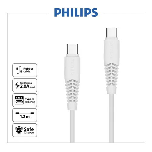 Philips Kabel Data/Kabel Charger USB-C to USB C White PHILIPSDLC5531CW