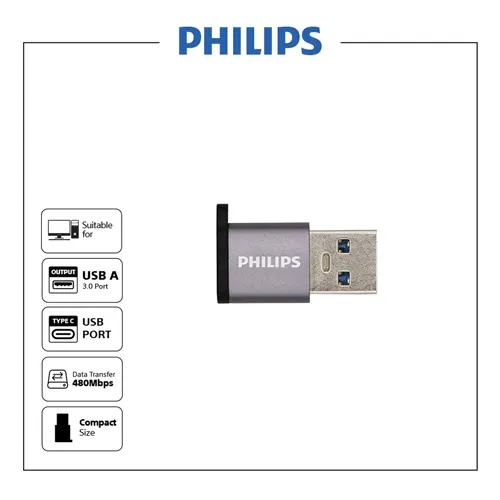 Philips Adaptor Converter USB 3.0 Male to USB Type-C Female PHILIPSSWA3070