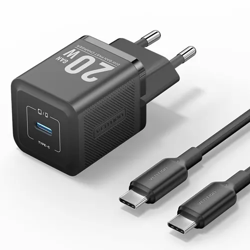 Vention 1 Port USB-C Adaptor Charger 20W with USB-C Cable FEP Series