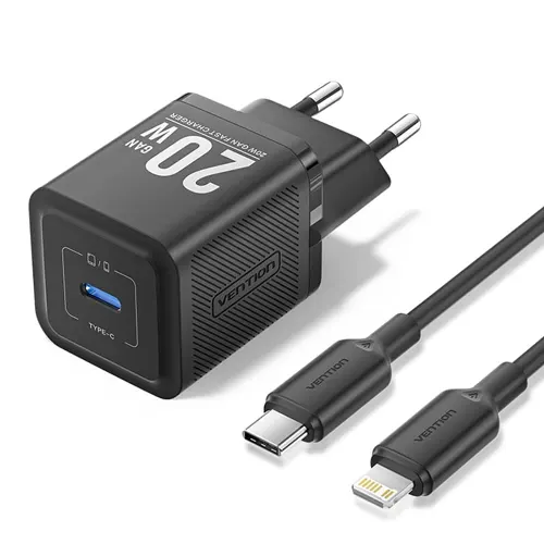 Vention 1 Port USB-C Charger with USB-C to USB-C Cable Black TZ-FEPB0-EU-02