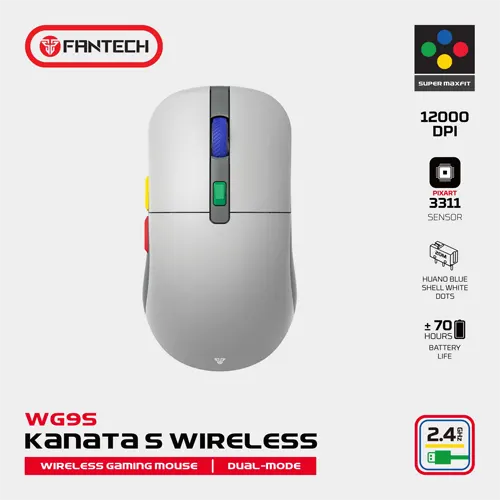 FANTECH GAMING WIRELESS MOUSE KANATA S WG9S GREY WG9S-GY-SPMXFT