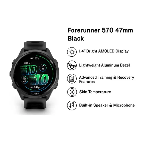 GARMIN SMART WATCH FORERUNNER 570 47MM BLACK 8100044250