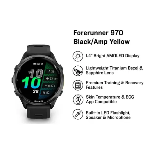 GARMIN SMART WATCH FORERUNNER 970 BLACK/AMP YELLOW 8100044253