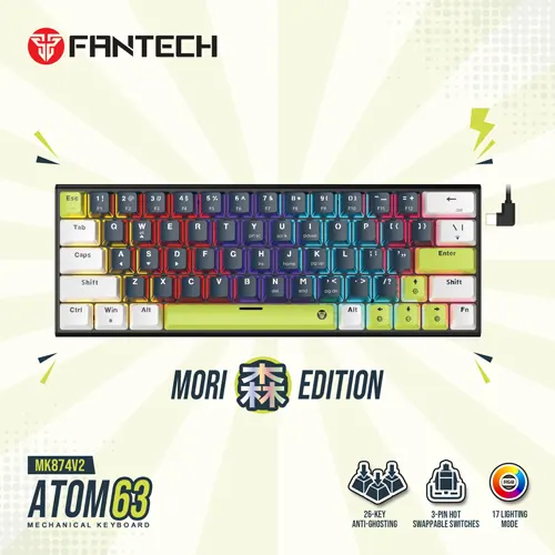 FANTECH GAMING CABLE KEYBOARD ATOM MORI BLUE WHITE WITH ROSIE SWITCH MK874V2-BW-RS