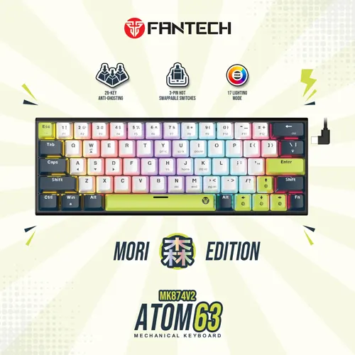 FANTECH GAMING CABLE KEYBOARD ATOM MORI WHITE BLUE WITH ROSIE SWITCH MK874V2-WB-RS