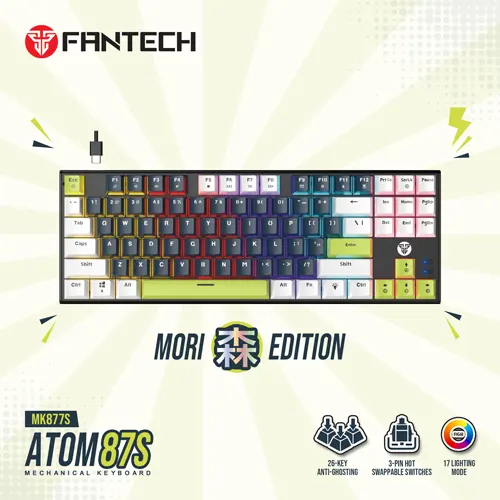 FANTECH GAMING CABLE KEYBOARD ATOM MORI BLUE WHITE WITH ROSIE SWITCH MK877S-BW-RS