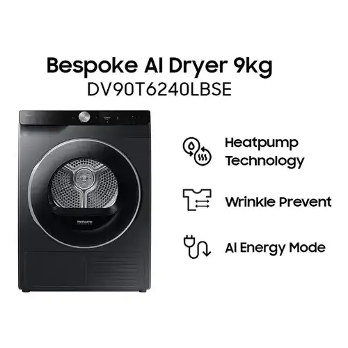 SAMSUNG DRYER PENGERING ELECTRIC DRYER 9 KG DV90T6240LB/SE