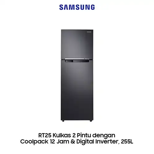 Samsung Kulkas 2 Pintu Kecil Coolpack 12 Jam & Digital Inverter [255 L] - RT25FARBDB1