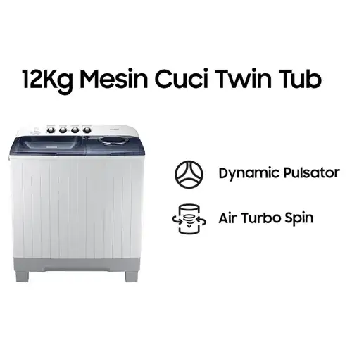 Samsung Mesin Cuci 2 Tabung Semi Auto Washer 12 KG Dengan Air Turbo Spin - WT12J4200MB
