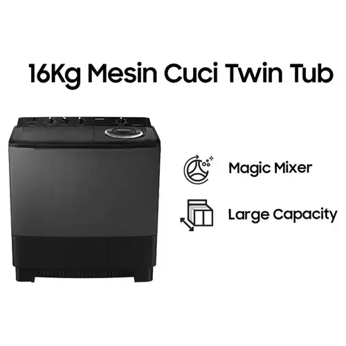 Samsung Mesin Cuci 2 Tabung Semi Auto Washer 16 KG Dengan Air Turbo Spin - WT16B5240BA