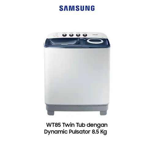 Samsung Mesin Cuci 2 Tabung Semi Auto Washer 8.5 KG With Air Turbo Drying System & Double Storm Pulsator - WT85H3210MB