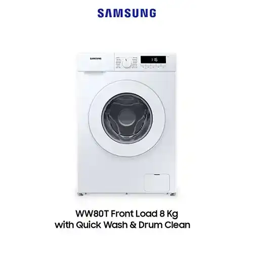 Samsung Mesin Cuci Front Loading 8 KG Quick Wash 18", Digital Inverter Technology, Drum Clean - WW80T3040WW/SE