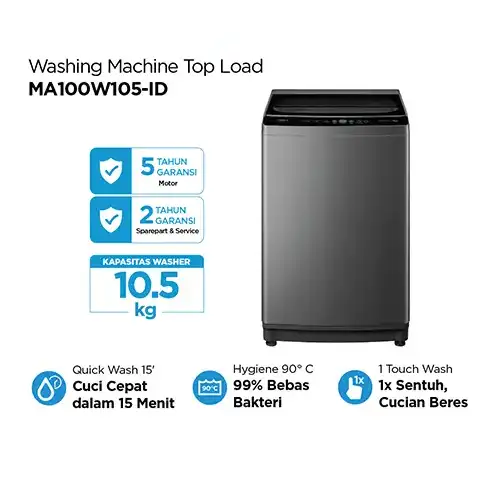 MIDEA MESIN CUCI 1 TABUNG TOP LOAD WASHER 10.5 KG MA100W105-ID