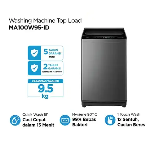 MIDEA MESIN CUCI 1 TABUNG TOP LOAD WASHER 9.5 KG MA100W95-ID