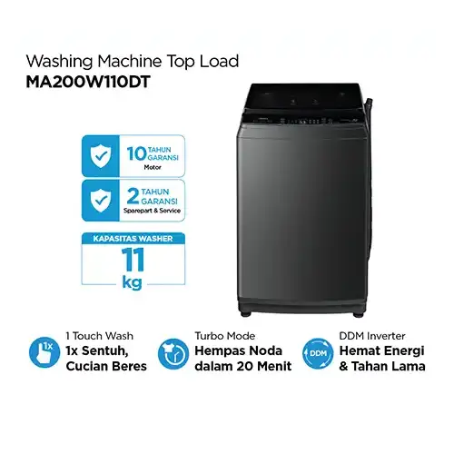 MIDEA MESIN CUCI 1 TABUNG TOP LOAD WASHER 11 KG MA200W110DT