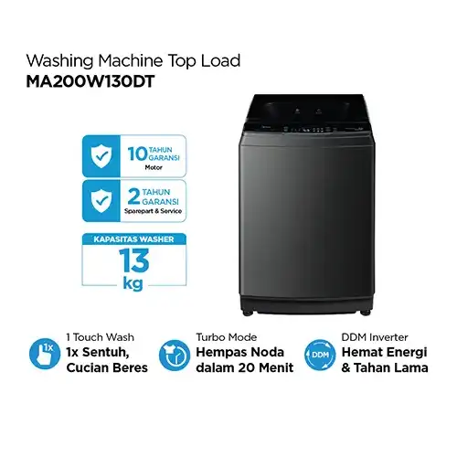 MIDEA MESIN CUCI 1 TABUNG TOP LOAD WASHER 13 KG MA200W130DT