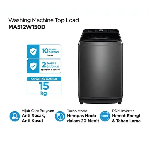 MIDEA MESIN CUCI 1 TABUNG TOP LOAD WASHER 15 KG MA512W150D