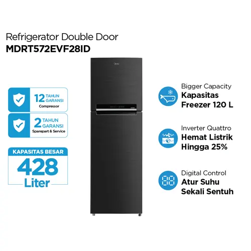 MIDEA KULKAS EVEREST 2 PINTU BESAR BIG 2 DOOR REFRIGERATOR 428L MDRT572EVF28ID