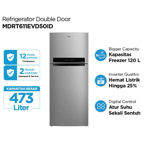 MIDEA KULKAS EVEREST 2 PINTU BESAR BIG 2 DOOR REFRIGERATOR 473L MDRT611EVD50ID