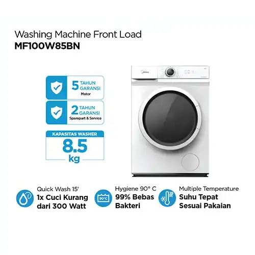 MIDEA MESIN CUCI FRONT LOADING WASHER 8.5 KG MF100W85BN