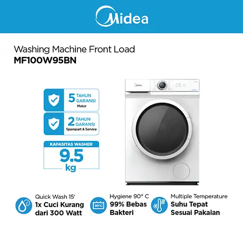 MIDEA MESIN CUCI FRONT LOADING WASHER 9.5 KG MF100W95BN