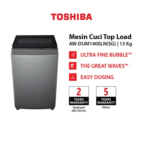 TOSHIBA MESIN CUCI 1 TABUNG TOP LOAD WASHER 13 KG AW-DUM1400LN(SG)