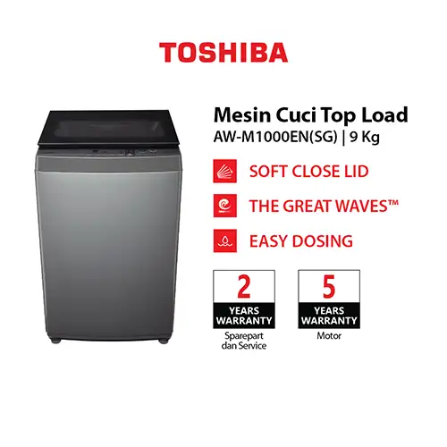 TOSHIBA MESIN CUCI 1 TABUNG TOP LOAD WASHER 9 KG AW-M1000EN(SG)