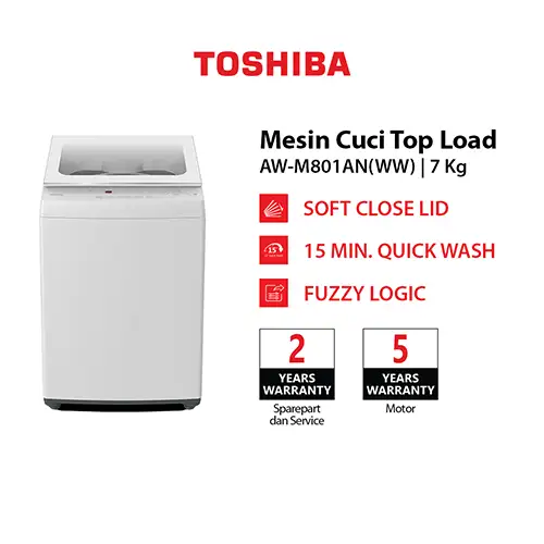 TOSHIBA MESIN CUCI 1 TABUNG TOP LOAD WASHER 7 KG AW-M801AN(WW)