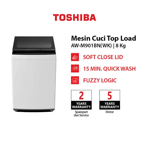 TOSHIBA MESIN CUCI 1 TABUNG TOP LOAD WASHER 8 KG AW-M901BN(WK)
