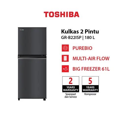TOSHIBA KULKAS 2 PINTU KECIL 2 DOOR SMALL REFRIGERATOR GR-B22ISP
