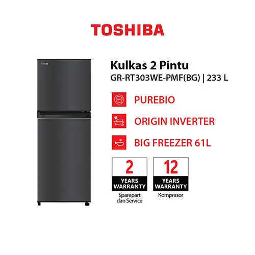 TOSHIBA KULKAS 2 PINTU KECIL SMALL 2 DOOR REFRIGERATOR GR-RT303WE-PMF