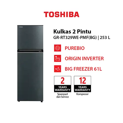TOSHIBA KULKAS 2 PINTU KECIL SMALL 2 DOOR REFRIGERATOR GR-RT329WE-PMF
