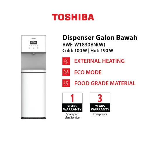 TOSHIBA DISPENSER AIR BERDIRI GALON BAWAH STANDING DISPENSER RWF-W1830BN(W)