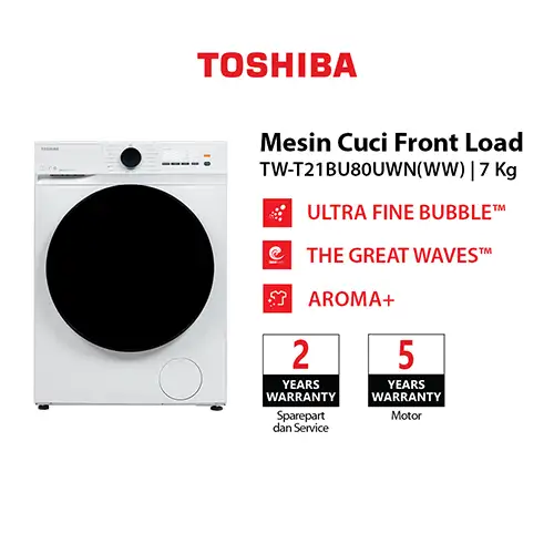 TOSHIBA MESIN CUCI FRONT LOADING WASHER 7 KG TW-T21BU80UWN(WW)