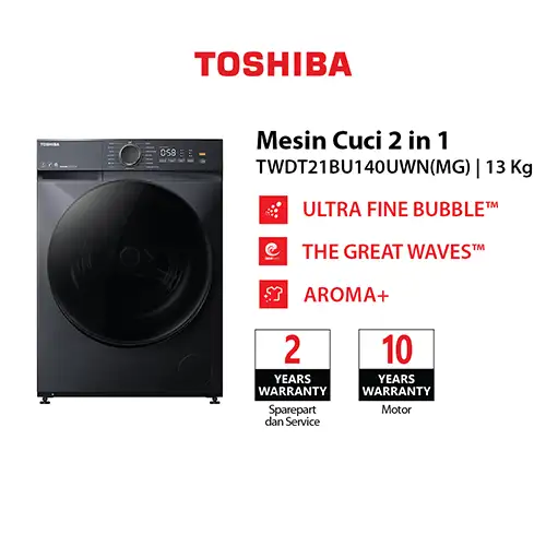 TOSHIBA MESIN CUCI DAN DRYER PENGERING WASHER AND DRYERS 13 KG TWDT21BU140UWN(MG)