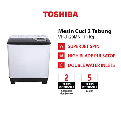 TOSHIBA MESIN CUCI 2 TABUNG SEMI AUTO WASHER 12 KG VH-J120MN