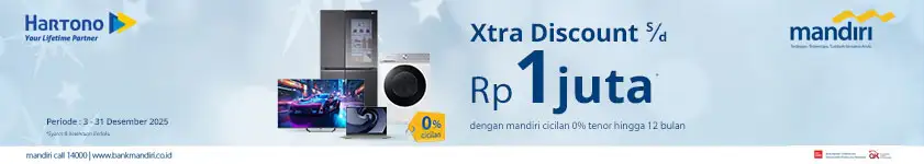 Belanja Elektronik Online Xtra Discount hingga 1 Juta dengan Kartu Kredit Bank Mandiri Cicilan 0% tenor hingga 12 bulan