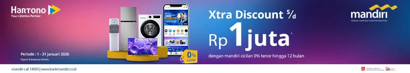 Belanja Elektronik Online Xtra Discount hingga 1 Juta dengan Kartu Kredit Bank Mandiri Cicilan 0% tenor hingga 12 bulan