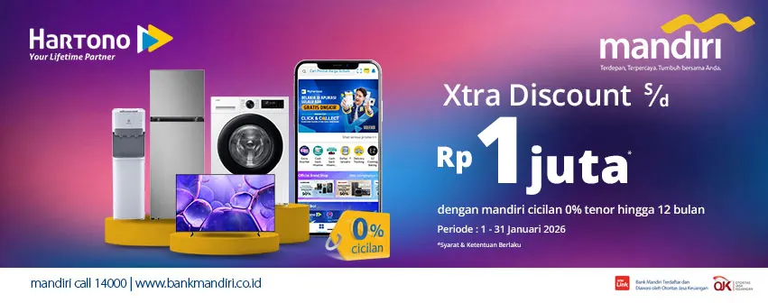 Belanja Elektronik Online di Hartono lebih Hemat pakai Kartu Kredit Mandiri diskon hingga 1 Juta
