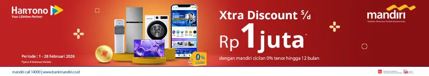 Belanja Elektronik Online Xtra Discount hingga 1 Juta dengan Kartu Kredit Bank Mandiri Cicilan 0% tenor hingga 12 bulan