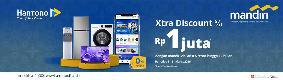 Belanja Elektronik Online Xtra Discount hingga 1 Juta dengan Kartu Kredit Bank Mandiri Cicilan 0% tenor hingga 12 bulan