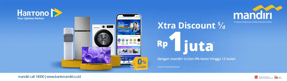 Belanja Elektronik Online Xtra Discount hingga 1 Juta dengan Kartu Kredit Bank Mandiri Cicilan 0% tenor hingga 12 bulan